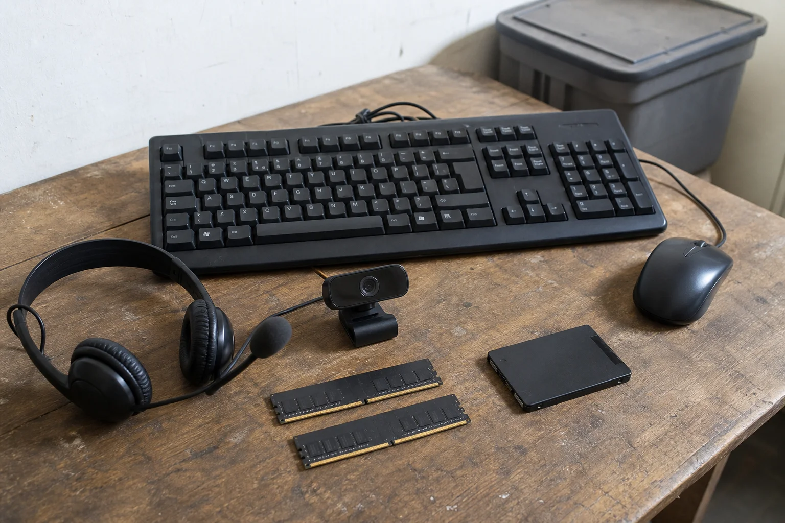 Accesorios y periféricos sobre una mesa de trabajo