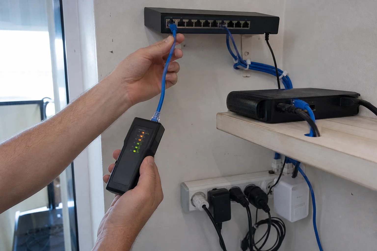 Manos instalando una red para un pequeño negocio